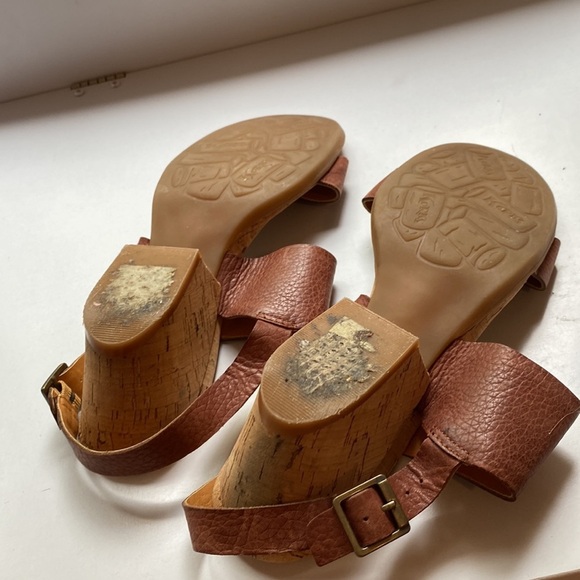 Kork Ease Vienna Brown Leather Cork Wedge Sandals Womens Double Strap Adjustable - Picture 7 of 8